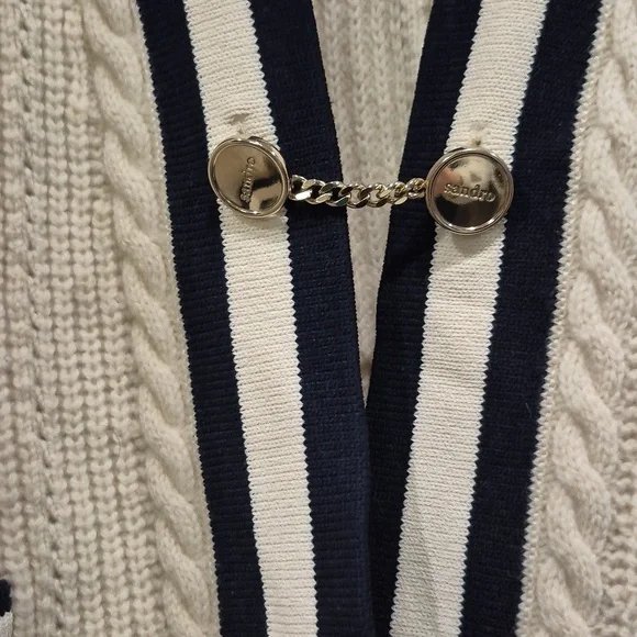 Sandro Esperance Pointelle Wool Cardigan In Ecru - Picture 15 of 16